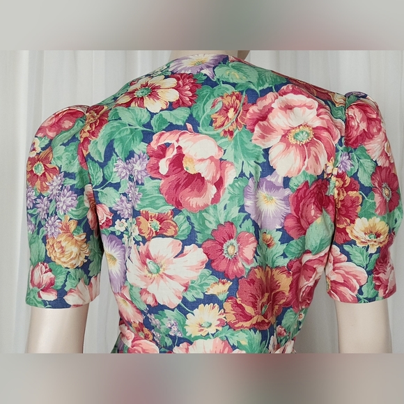Vintage 80s 2pc floral cotton wiggle dress with crop bolero jacket S - Picture 9 of 10